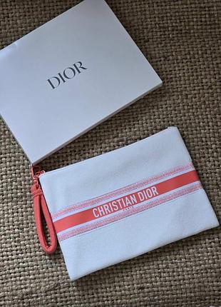 Оригинальный косметичка christian dior белая с коралловым