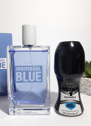 Мужской набор туалетная вода individual blue 100 мл + дезодорант 48 ч avon /эйвон индивидуал блу