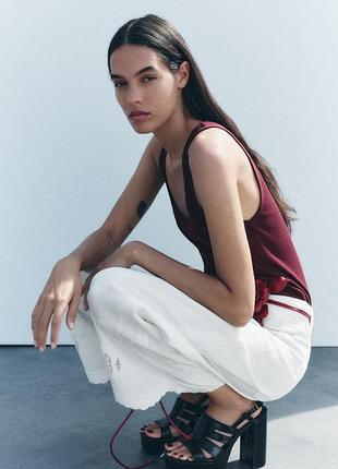Zara женские брюки кюлоты с вышивкой
