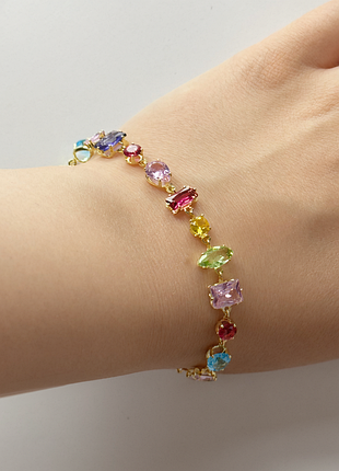 Дофаминовый браслет бижутерия золото цветные камушки в стиле swarovski