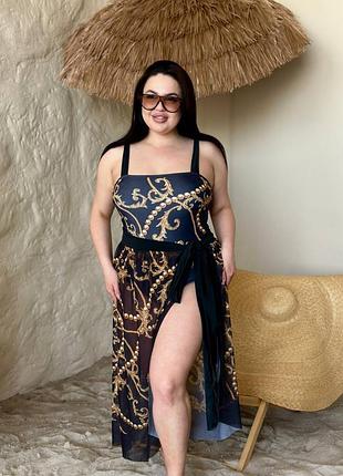 Суцільний купальник plus size з парео