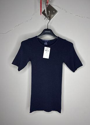 Темно-синій трикотажний вовняний джемпер ralph laurent sport з коротким рукавом, xs/s