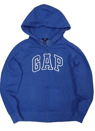 Синя зіп худі gap з великим вишитим логотипом синя тепла кофта на блискавці з начосом толстовка зипка худи на молнии y2k downtown girl m s big logo