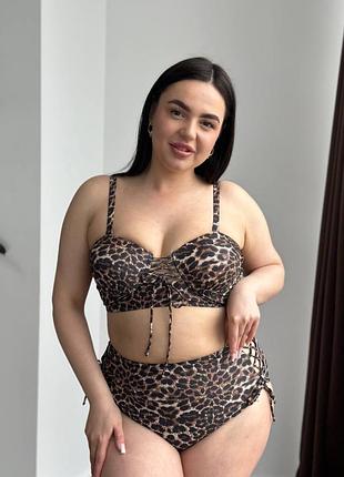 Леопардовий купальник plus size з поролоновою чашкою