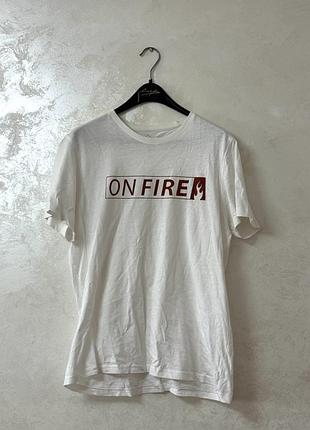 Біла бавовняна футболка tex basic "on fire"