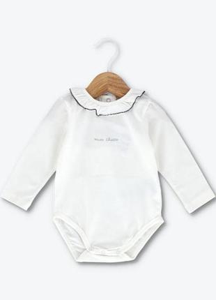 Элегантный белый бодик chicco девочке 3-6 м 62-68 см с длинными рукавами  рюшевым воротником