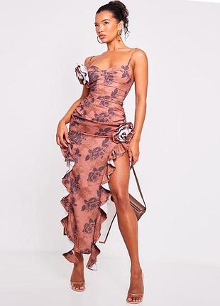 Распродажа платье prettylittlething с разрезами и 3d цветами
