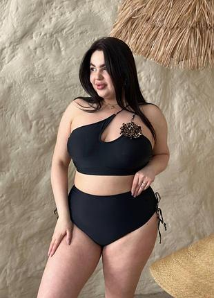 Роздільний чорний купальник plus size