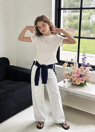 Джинси для дівчинки білі зі стразами zara, джинсы девочке zara wide leg