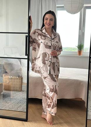 Піжама з леопардовим принтом plus size з сорочкою та штанами
