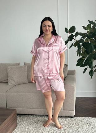 Рожева піжама для дівчат plus size з шортами