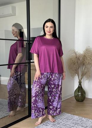 Жіноча піжама plus size фіолетова