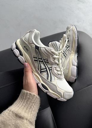 Белые кроссовки унисекс asics gel nyc white beige black х ассикс 41