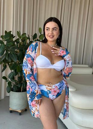 Роздільний білий plus size купальник з тунікою