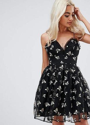 Asos актуальна сукня сітка з вишивкою святкова трендова сукня вечірнє плаття сарафан