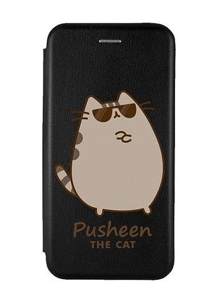 Чохол-книжка чорний з малюнком на samsung galaxy a72 (a725) пушин кіт (принт 424)
