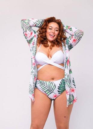 Роздільний купальник plus size з тунікою в тропічному принті