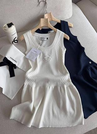 Сукня майка коротка біла та темно синя chanel рубчик