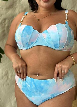 Купальник plus size оригінального крою із перлинами