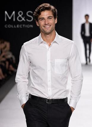 Рубашка мужская m&amp;s collection белая, размер м (воротник 38), полиэстер/хлопок