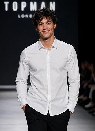Рубашка мужская topman белая l хлопок приталенная slim fit классическая