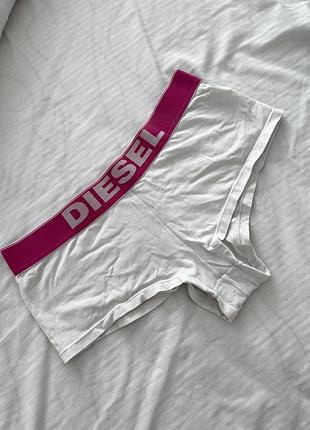 Труси diesel жіночі боксерки білого кольору з рожевою резинкою