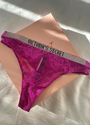 Мереживні трусики стрінги зі стразами victoria’s secret розмір xs