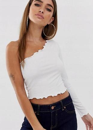 Лонгслив asos на одно плечо белый в рубчик на с/м размер
