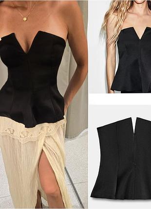 Атласный топ-бандо от zara в корсетном стиле.