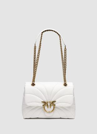 💎 pinko big love bag puff butterfly quilt white/gold