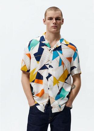 Чоловіча сорочка zara abstract print shirt з віскози — m