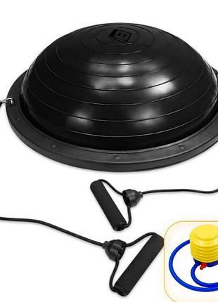 Балансировочная платформа easyfit bosu 60 см черная с эспандерами и насосом тренировки кора и координации до 120 кг (ef-2322-bk)