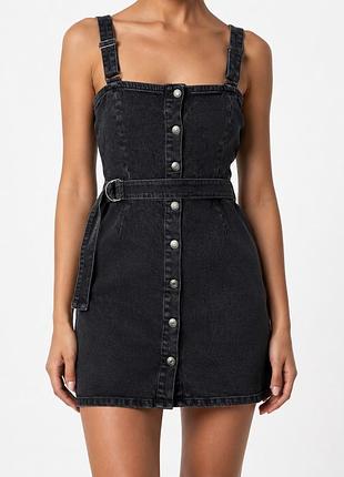 Bershka denim чорна джинсова міні-сукня сарафан з поясом, розмір l
