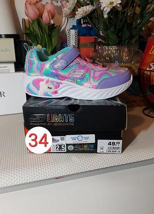 Skechers новые светящиеся кроссовки skechers для девочки 34р