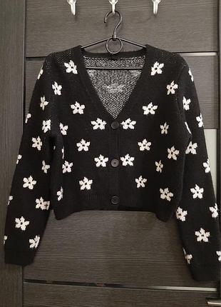 Черный вязаный кардиган new look s