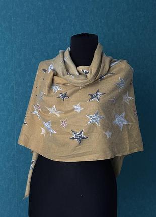 Шарф палантин бежевий в зірки laura ashley кашемір бавовна