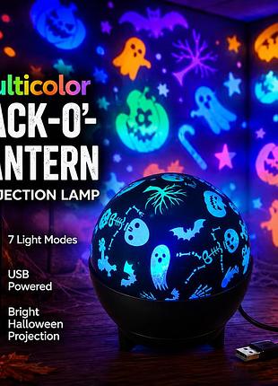 Мультиколірний проєктор-нічник halloween jack-o'-lantern з голосовим керуванням 7 режимів usb