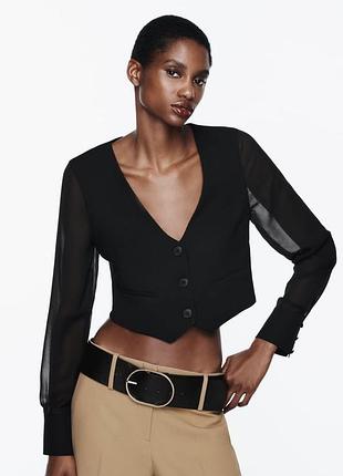Zara пиджак жакет блейзер с фатиновыми рукавами р. s