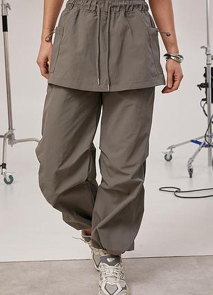 Женские брюки из плащевки с юбкой - серый цвет, one size (имеется размеры)