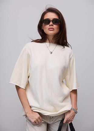 В'язана кофта oversize з коротким рукавом - молочний цвет, one size (є розміри)