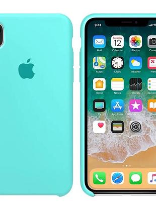 Чехол для iphone xs силиконовый с микрофиброй soft touch открытый низ с логотипом apple azure
