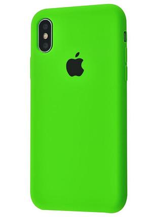 Чехол для iphone xs силиконовый с микрофиброй soft touch открытый низ с логотипом apple lime green