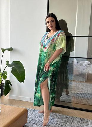 Сукня-туніка з орнаментом зелена plus size