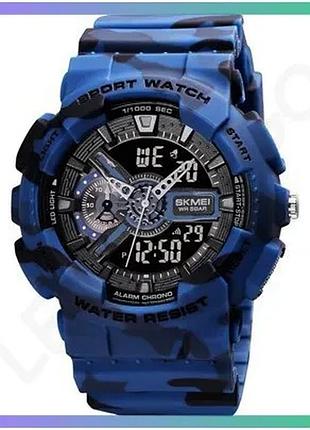 Годинники skmei camo blue кварцові чоловічі спортивні з підсвічуванням і будильником 50 м водонепроник sku_aber_1080-0989