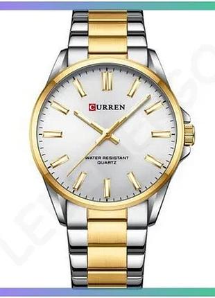Чоловічі кварцеві годинники curren 9090 silver-gold 42 мм водонепроникні класичні стильні годинники sku_aber_1008-0374