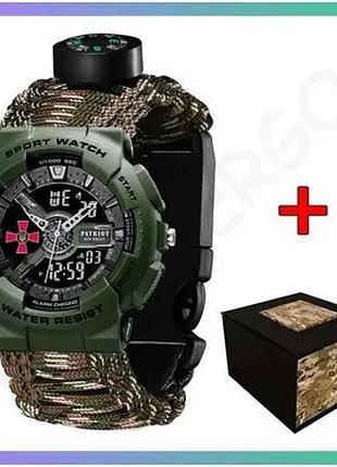 Наручні годинники patriot 005agsu з паракордовим ремінцем камуфляжні для чоловіків з будильником і кал sku_aber_1201-0342