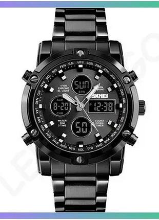 Часы skmei 1389bk all black кварцевые мужские с будильником и подсветкой черные 48 мм sku_aber_1080-0247