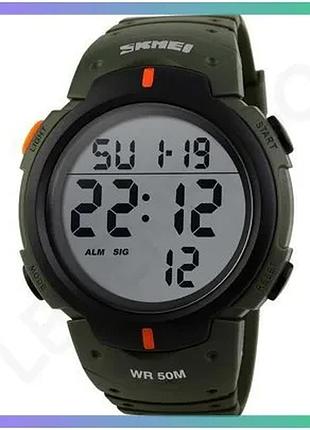 Спортивний електронний годинник skmei 1068 army-green з будильником і секундоміром чоловічий 47х47 мм sku_aber_1080-0047