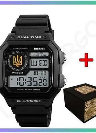 Спортивний електронний годинник patriot чорний з будильником секундоміром для чоловіків водонепроникни sku_aber_1201-0255