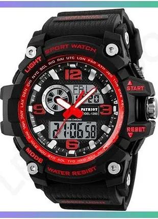 Спортивные часы patriot 012rd черные и красные кварцевые с будильником и календарем для мужчин sku_aber_1201-0488